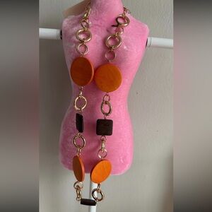 Statement Orange and Gold Link Necklace